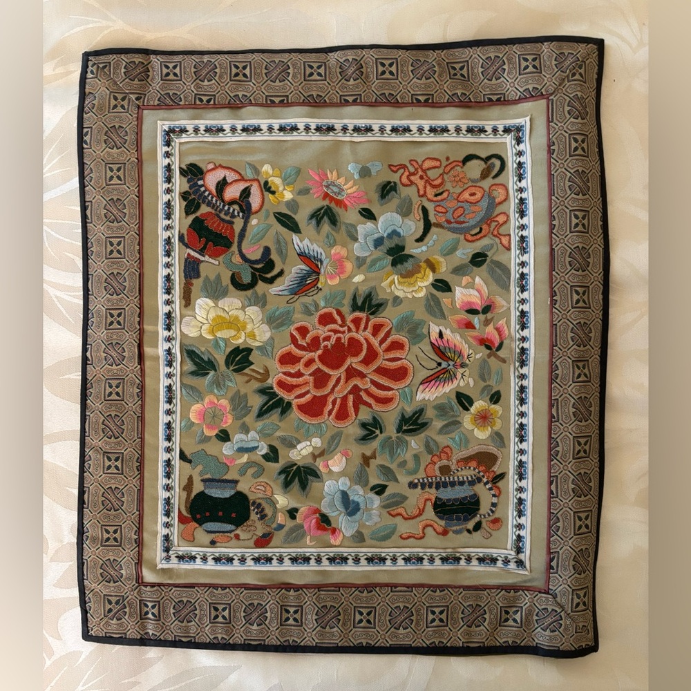 Antique Chinese Silk Embroidery Panel or Wall Hanging